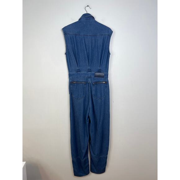 NWT 7 For All Mankind Denim Lustre Sleeveless Balloon Jumpsuit Dark Indigo Blue - Picture 7 of 8